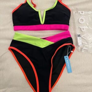 Popvil Black and Neon Bikini Set